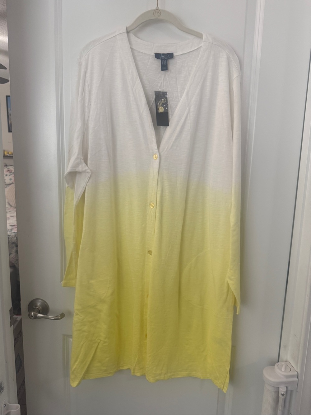 Lacoste Women's Ombré V-Neck Button Cardigan - White to Yellow